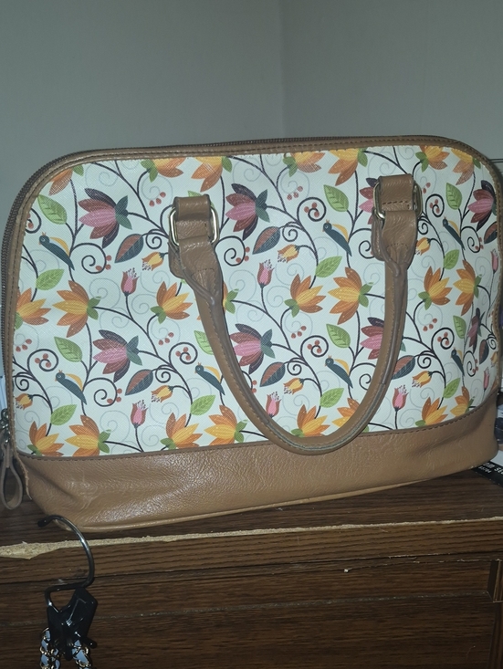 Bueno Handbags - Bueno Large Floral Pattern Tan Accent Women's Satchel